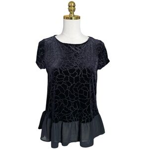 ADRIANNA PAPELLL Y2K Black Velvet Burnout Surplice Babydoll Whimsy Goth Top S